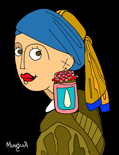 Cartoon: Girl with Pearl Jam Earrings (medium) by Munguia tagged pearl,jam,earring,vermeer,girl,with,perla,jalea