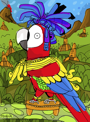 Cartoon: GuacaMayan (medium) by Munguia tagged maya,guacamaya,macaw,bird
