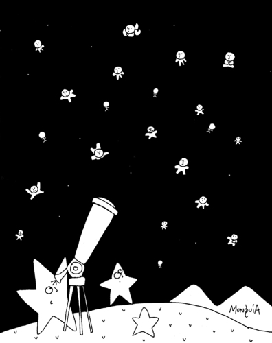 Cartoon: Humanist night (medium) by Munguia tagged stars,night,nite,stary,telescope,dark,space,astro