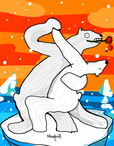 Cartoon: Last Tango Polar (medium) by Munguia tagged tango,polar,bear,global,warming,danger,species,ice,rose,dance,baile,argentina,polo,norte,pole,north