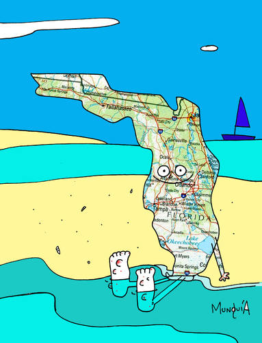 Cartoon: Los Cayos de Florida (medium) by Munguia tagged cayos,callos,florida,miami,map,mapa,geografic,america,norte,north,eua,usa,beach,cartografy