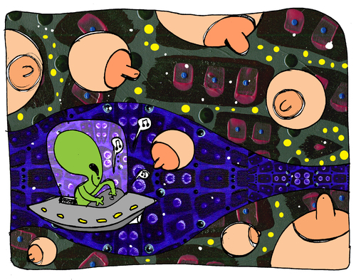 Cartoon: Milky way (medium) by Munguia tagged milk,way,alien,space,ufo,ovni,universe,bubbies,breast