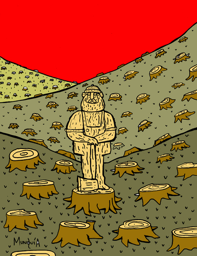 Cartoon: no title (medium) by Munguia tagged lumberjack,axe,wooden,sculpture,wood,forest,sad