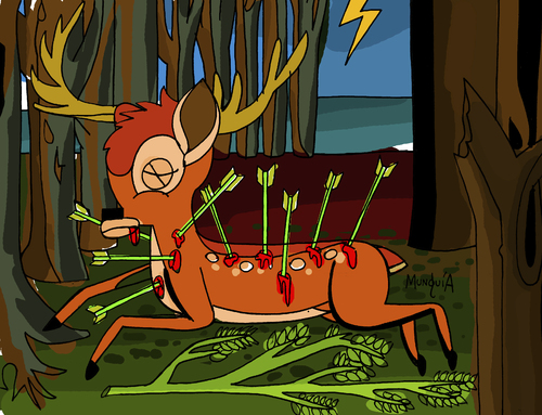 Cartoon: Oh Deer! (medium) by Munguia tagged wounded,deer,venado,herido,venadito,frida,kahlo,bambi,parody,no,hunting,stop,killing
