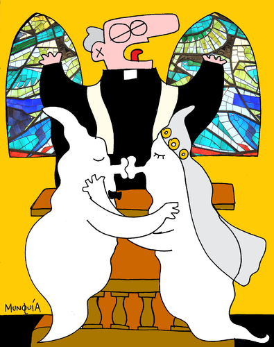Cartoon: soulmates (medium) by Munguia tagged souls,ghost,casa,fantasmas,bride,marry,married,wedding,priest,church
