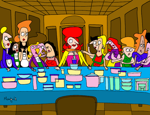 Cartoon: toupperware party (medium) by Munguia tagged toupperware,party,munguia,da,vinci,davinci,leonardo,last,supper,parody,parodies,ultima,cena
