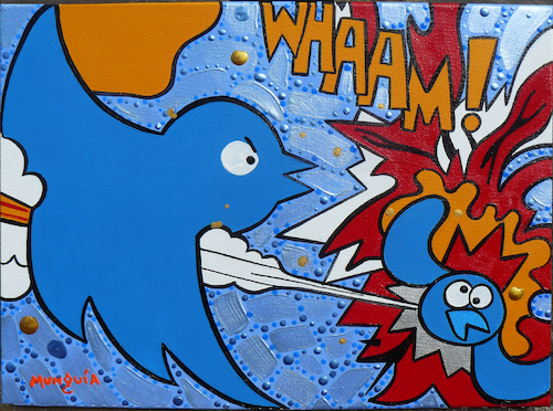 Cartoon: Twitter vs Twitter (medium) by Munguia tagged roy,lichtestein,whaam,twitter,social,network