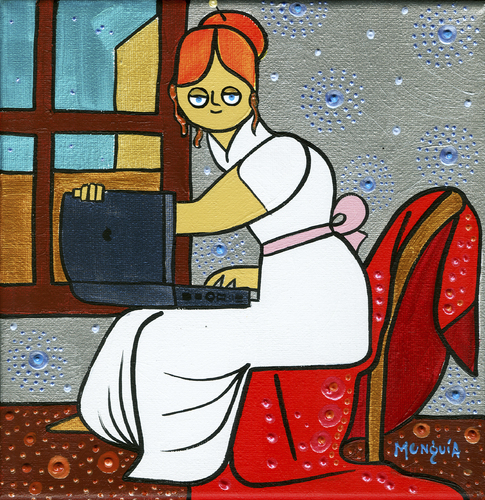 Cartoon: Web designer (medium) by Munguia tagged marie,denise,villers,young,woman,drawing,computer,laptop,personal,pc,internet,famous,paintings,parodies,spoof,iconic,version
