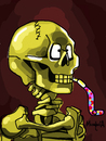 Cartoon: Party Skeleton (small) by Munguia tagged skeleton with cigarrette cigar smoking skull painting horror famous van gogh vincent parody