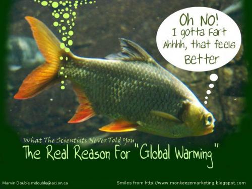 Cartoon: The Real Cause of Global Warming (medium) by mdouble tagged humor,photo,fish,global,warming,fart,farting,