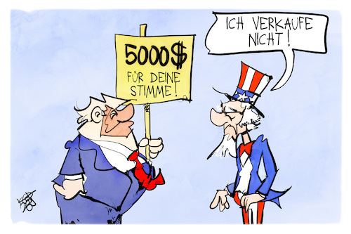 Cartoon: 5000 Dollar (medium) by Kostas Koufogiorgos tagged karikatur,koufogiorgos,uncle,sam,trump,dollar,bestechung,korruption,usa,stimme,karikatur,koufogiorgos,uncle,sam,trump,dollar,bestechung,korruption,usa,stimme