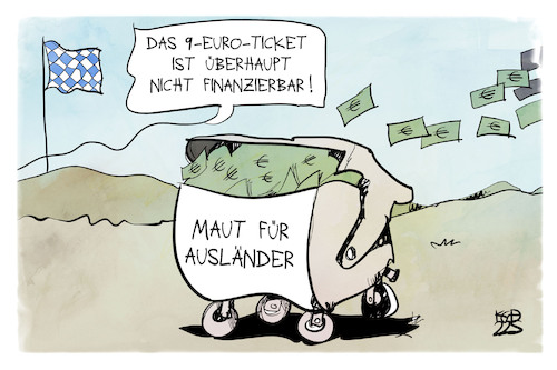 Cartoon: 9-Euro-Ticket (medium) by Kostas Koufogiorgos tagged karikatur,koufogiorgos,ticket,bayern,geld,mat,verschwendung,müll,karikatur,koufogiorgos,ticket,bayern,geld,mat,verschwendung,müll