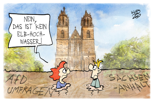 Cartoon: AfD in Sachsen-Anhalt (medium) by Kostas Koufogiorgos tagged karikatur,koufogiorgos,afd,sachsenanhalt,elbe,hochwasser,magdeburg,dom,karikatur,koufogiorgos,afd,sachsenanhalt,elbe,hochwasser,magdeburg,dom
