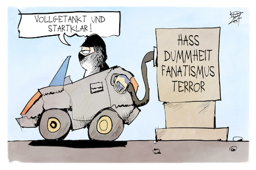 Cartoon: Anschlag auf den CSD (medium) by Kostas Koufogiorgos tagged karikatur,koufogiorgos,csd,anschlag,terrorismus,hass,gewalt,tanken,auto,karikatur,koufogiorgos,csd,anschlag,terrorismus,hass,gewalt,tanken,auto