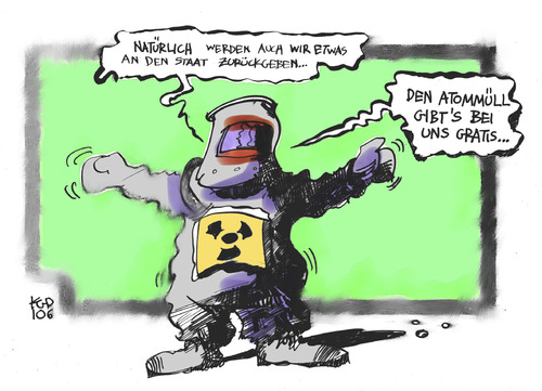 Cartoon: Atomkraftlobby (medium) by Kostas Koufogiorgos tagged atomkraft,aromkraftlobby,atomlobby,akw,nuklear,müll,atommüll,brennelementesteuer,sparpaket,merkel,energiekonzern,eon,rwe,vattenfall,enbw,wirtschaft,politik,umwelt,karikatur,kostas,koufogiorgos,aromkraftlobby,atomkraft,atomlobby,akw,nuklear,müll,atommüll,brennelementesteuer,merkel,energiekonzern,rwe,eon,vattenfall,enbw