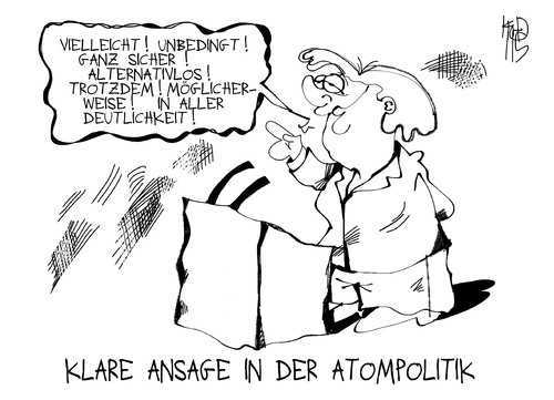 Cartoon: Atompolitik (medium) by Kostas Koufogiorgos tagged merkel,atom,politik,energie,wende,ernergie,nuklear,akw,wirtschaft,atomkraft,sicherheit,umwelt,stresstest