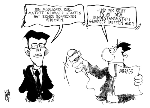 Cartoon: Austritte (medium) by Kostas Koufogiorgos tagged fdp,griechenland,austritt,euro,wirtschaft,umfrage,partei,bundestag,politik,rösler,karikatur,kostas,koufogiorgos