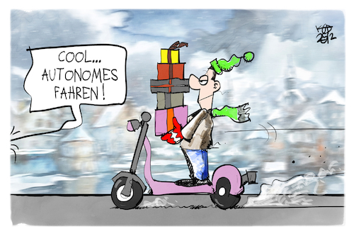 Cartoon: Autonomes Fahren (medium) by Kostas Koufogiorgos tagged karikatur,koufogiorgos,fahren,autonom,geschenke,roller,scooter,weihnachten,karikatur,koufogiorgos,fahren,autonom,geschenke,roller,scooter,weihnachten