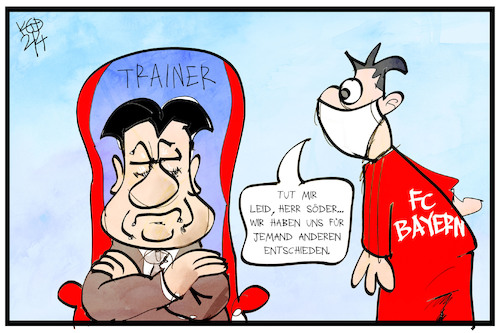 Cartoon: Bayern-Chef (medium) by Kostas Koufogiorgos tagged karikatur,koufogiorgos,illustration,cartoon,bayern,chef,trainer,thron,fussball,münchen,söder,politik,sport,karikatur,koufogiorgos,illustration,cartoon,bayern,chef,trainer,thron,fussball,münchen,söder,politik,sport