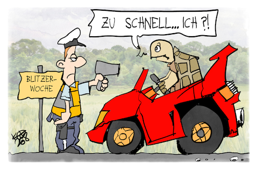 Cartoon: Blitzerwoche (medium) by Kostas Koufogiorgos tagged karikatur,koufogiorgos,blitzerwoche,schildkröte,auto,polizei,kontrolle,karikatur,koufogiorgos,blitzerwoche,schildkröte,auto,polizei,kontrolle