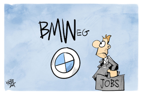 Cartoon: BMW (medium) by Kostas Koufogiorgos tagged karikatur,koufogiorgos,bmw,stellenabbau,jobs,karikatur,koufogiorgos,bmw,stellenabbau,jobs