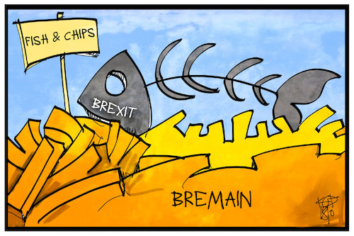 Cartoon: Brexit und Bremain (medium) by Kostas Koufogiorgos tagged karikatur,koufogiorgos,illustration,cartoon,brexit,referendum,remain,demonstration,fish,chips,eu,europa,karikatur,koufogiorgos,illustration,cartoon,brexit,referendum,remain,demonstration,fish,chips,eu,europa
