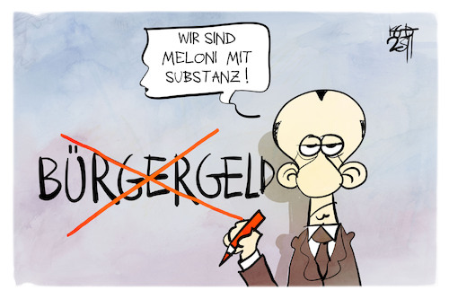 Cartoon: Bürgergeld (medium) by Kostas Koufogiorgos tagged karikatur,koufogiorgos,bürgergeld,merz,meloni,cdu,karikatur,koufogiorgos,bürgergeld,merz,meloni,cdu