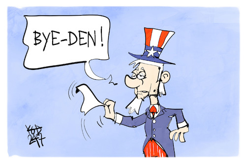 Cartoon: Bye-Den (medium) by Kostas Koufogiorgos tagged karikatur,koufogiorgos,biden,bye,uncle,sam,usa,kandidatur,karikatur,koufogiorgos,biden,bye,uncle,sam,usa,kandidatur