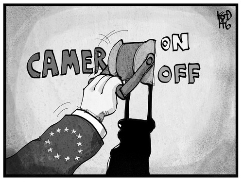 Cartoon: Cameron (medium) by Kostas Koufogiorgos tagged karikatur,koufogiorgos,illustration,cameron,on,off,schalter,europa,eu,politik,kommission,karikatur,koufogiorgos,illustration,cameron,on,off,schalter,europa,eu,politik,kommission