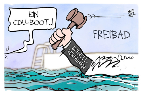 Cartoon: CDU-Boot (medium) by Kostas Koufogiorgos tagged karikaturen,koufogiorgos,schnellverfahren,justiz,richter,linnemann,wasser,karikaturen,koufogiorgos,schnellverfahren,justiz,richter,linnemann,wasser