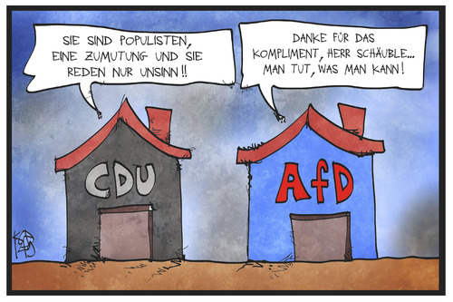Cartoon: CDU und AfD (medium) by Kostas Koufogiorgos tagged karikatur,koufogiorgos,illustration,cartoon,cdu,afd,partei,schäuble,kritik,haus,politik,karikatur,koufogiorgos,illustration,cartoon,cdu,afd,partei,schäuble,kritik,haus,politik