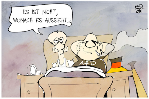 Cartoon: CDU und AfD (medium) by Kostas Koufogiorgos tagged karikatur,koufogiorgos,merz,cdu,afd,bett,karikatur,koufogiorgos,merz,cdu,afd,bett