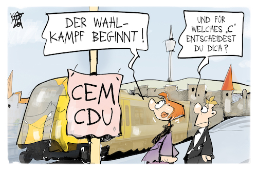 Cartoon: Cem oder CDU (medium) by Kostas Koufogiorgos tagged karikatur,koufogiorgos,cem,cdu,wahlkampf,baden,württemberg,karikatur,koufogiorgos,cem,cdu,wahlkampf,baden,württemberg