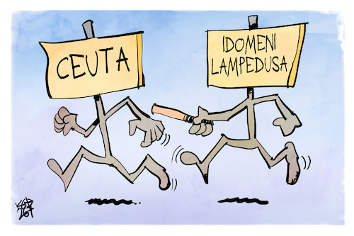 Cartoon: Ceuta (medium) by Kostas Koufogiorgos tagged karikatur,koufogiorgos,ceuta,migration,idomeni,lampedusa,spanien,karikatur,koufogiorgos,ceuta,migration,idomeni,lampedusa,spanien