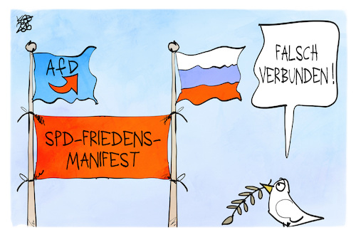 Cartoon: Das Manifest der SPD (medium) by Kostas Koufogiorgos tagged karikatur,koufogiorgos,spd,afd,manifest,verbunden,fahne,flagge,karikatur,koufogiorgos,spd,afd,manifest,verbunden,fahne,flagge