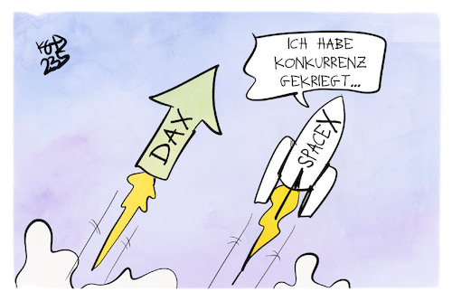 Cartoon: DAX auf Höhenflug (medium) by Kostas Koufogiorgos tagged karikatur,koufogiorgos,dax,rakete,spacex,börse,karikatur,koufogiorgos,dax,rakete,spacex,börse