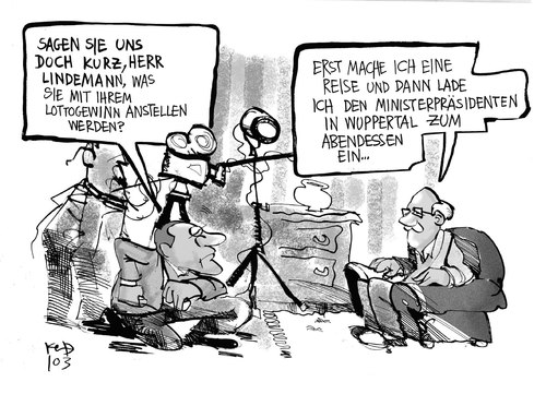 Cartoon: Der Lottogewinn (medium) by Kostas Koufogiorgos tagged cdu,rüttgers,tillich,sponsoring,spenden,westfalen,sachsen,nrw,geld,industrie,wirtschaft,lottogewinn