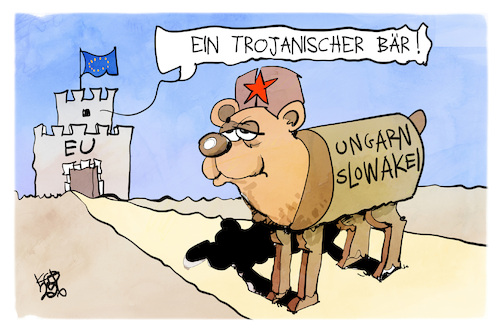 Cartoon: Der trojanische Bär (medium) by Kostas Koufogiorgos tagged karikatur,koufogiorgos,bär,trojanisch,ungarn,slowakei,eu,sanktionen,karikatur,koufogiorgos,bär,trojanisch,ungarn,slowakei,eu,sanktionen