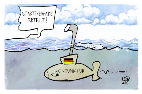 Cartoon: Deutsche Konjunktur (medium) by Kostas Koufogiorgos tagged karikatur,uboot,konjunktur,startfreigabe,meer,karikatur,uboot,konjunktur,startfreigabe,meer