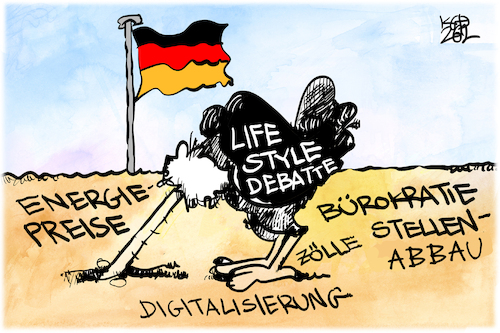 Cartoon: Deutschland Deine Debatten (medium) by Kostas Koufogiorgos tagged karikatur,koufogiorgos,debatte,lifestyle,strauss,probleme,bürokratie,karikatur,koufogiorgos,debatte,lifestyle,strauss,probleme,bürokratie