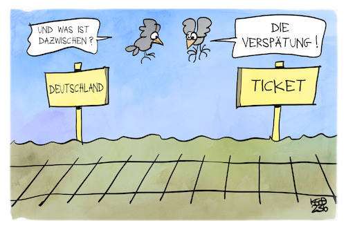Cartoon: Deutschlandticket (medium) by Kostas Koufogiorgos tagged karikatur,koufogiorgos,deutschlandticket,verspätung,bahn,gleis,vogel,karikatur,koufogiorgos,deutschlandticket,verspätung,bahn,gleis,vogel