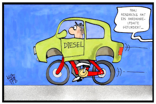 Cartoon: Diesel-Umrüstung (medium) by Kostas Koufogiorgos tagged karikatur,koufogiorgos,illustration,cartoon,hendricks,diesel,fahrrad,update,dieselgate,umrüstung,karikatur,koufogiorgos,illustration,cartoon,hendricks,diesel,fahrrad,update,dieselgate,umrüstung