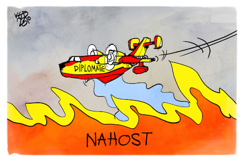 Cartoon: Diplomatie (medium) by Kostas Koufogiorgos tagged karikatur,koufogiorgos,nahost,diplomatie,feuer,löschflugzeug,karikatur,koufogiorgos,nahost,diplomatie,feuer,löschflugzeug