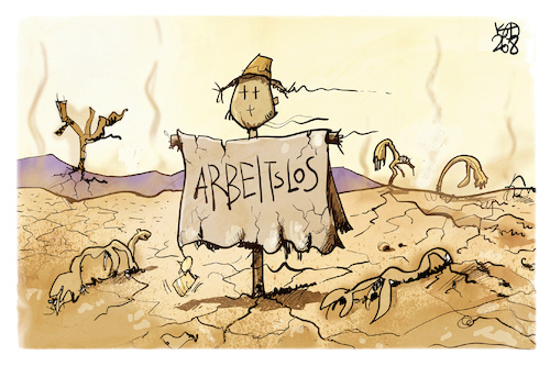 Cartoon: Dürre (medium) by Kostas Koufogiorgos tagged karikatur,koufogiorgos,ernte,dürre,vogelscheuche,getreide,landwirtschaft,karikatur,koufogiorgos,ernte,dürre,vogelscheuche,getreide,landwirtschaft