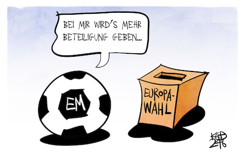 Cartoon: EM vs. Europawahl (medium) by Kostas Koufogiorgos tagged karikatur,koufogiorgos,em,europawahl,fußball,karikatur,koufogiorgos,em,europawahl,fußball