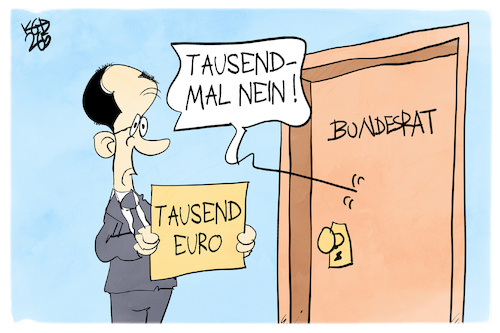 Cartoon: Entlastungsprämie (medium) by Kostas Koufogiorgos tagged karikatur,koufogiorgos,1000,euro,entlastungsprämie,merz,bundesrat,karikatur,koufogiorgos,1000,euro,entlastungsprämie,merz,bundesrat
