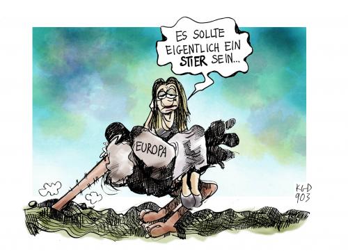 Cartoon: Es sollte ein Stier sein... (medium) by Kostas Koufogiorgos tagged europa,topolanek,europäische,union,ratspräsident,tschechien,eu,stier,strauss,misstrauen,sturz,krise,karikatur,kostas,koufogiorgos,cartoon,cartoons,europa,eu,europäische union,ratspräsident,tschechien,topolanek,stier,strauss,misstrauen,sturz,krise,europäische,union