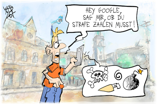 Cartoon: EU-Strafe gegen Google (medium) by Kostas Koufogiorgos tagged karikatur,koufogiorgos,google,eu,digital,konzern,wut,ki,karikatur,koufogiorgos,google,eu,digital,konzern,wut,ki