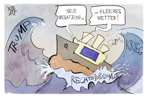 Cartoon: EU in rauher See (medium) by Kostas Koufogiorgos tagged karikatur,koufogiorgos,leyen,kapitänin,see,wellen,wetter,trump,skeptiker,karikatur,koufogiorgos,leyen,kapitänin,see,wellen,wetter,trump,skeptiker