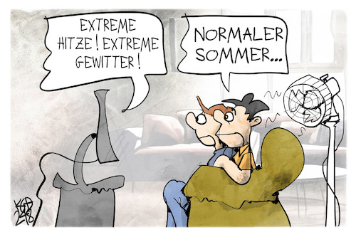 Cartoon: Extremwetter (medium) by Kostas Koufogiorgos tagged karikatur,koufogiorgos,hitze,gewitter,sommer,extrem,wetter,klima,wetterbericht,fernsehen,wohnzimmer,karikatur,koufogiorgos,hitze,gewitter,sommer,extrem,wetter,klima,wetterbericht,fernsehen,wohnzimmer